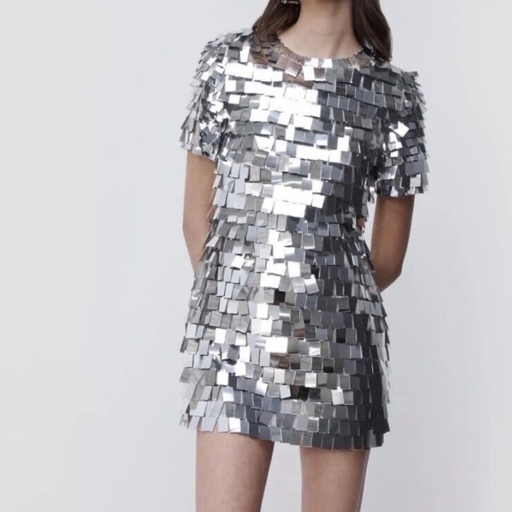 SIMKHAI Vivienne Silver Sequin Mini Dress 0 (READ DESCRIPTION)